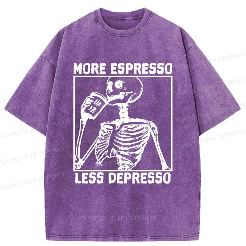 Tokyo-Tiger Skeleton Drinking Coffee Washed T-Shirt