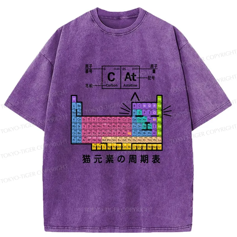 Tokyo-Tiger Cat Periodic Table Of Elements Washed T-Shirt