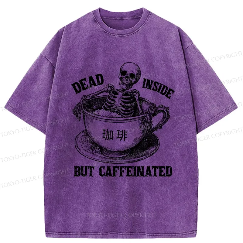 Tokyo-Tiger Funny Skeleton In Coffee Washed T-Shirt