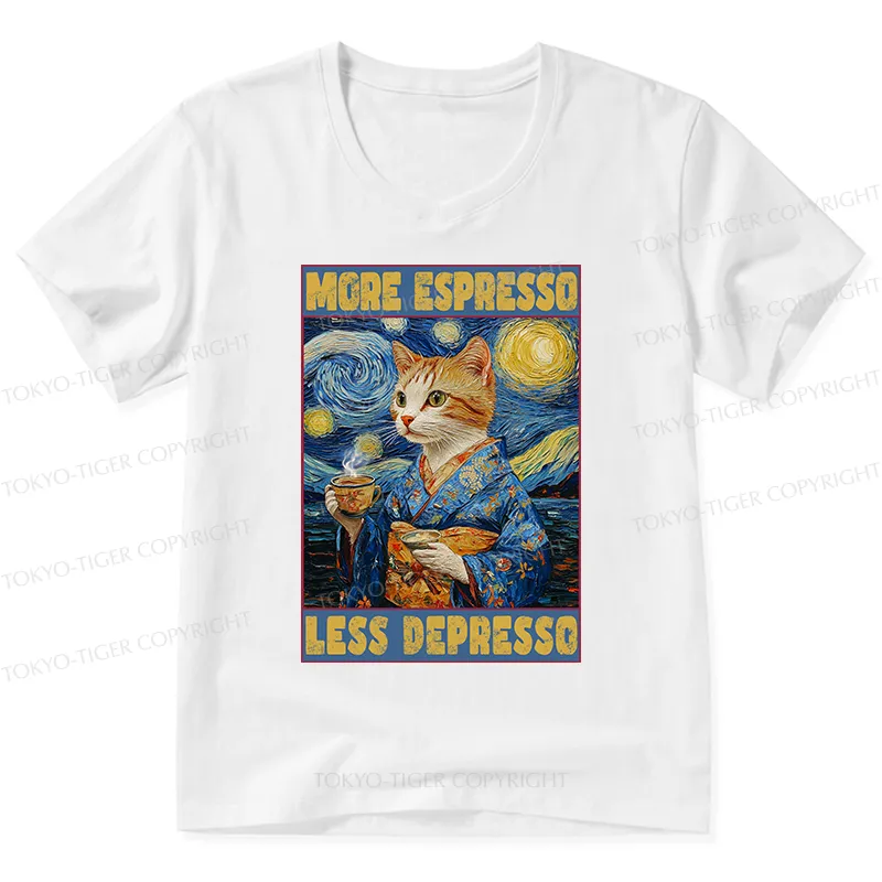 Tokyo-Tiger Funny More Espresso Less Depresso V-Neck Classic T-Shirt