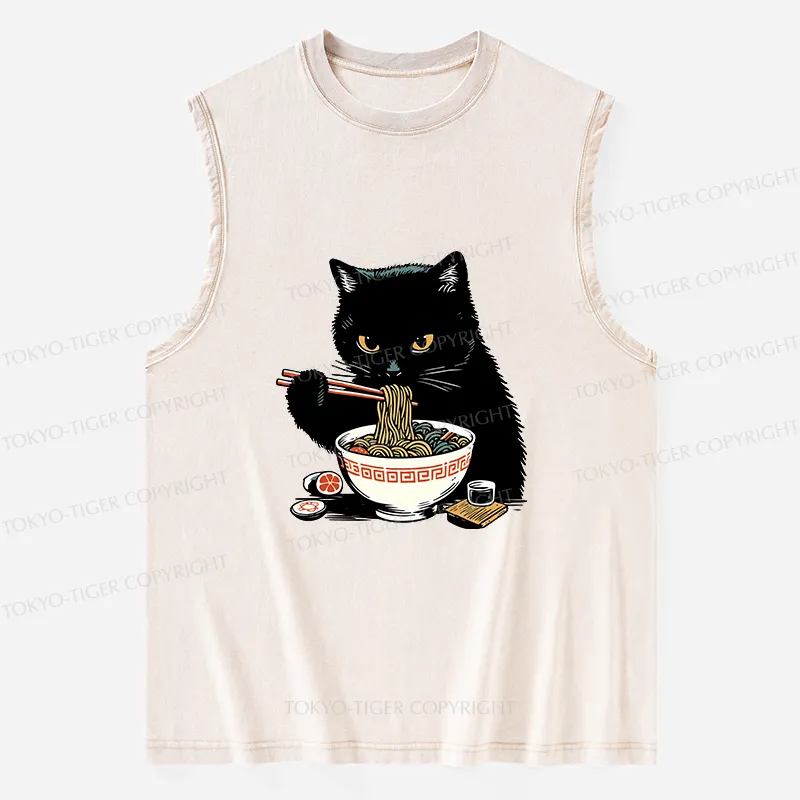 Tokyo-Tiger Cat Eating Favorite Ramen Washed Tank Sale