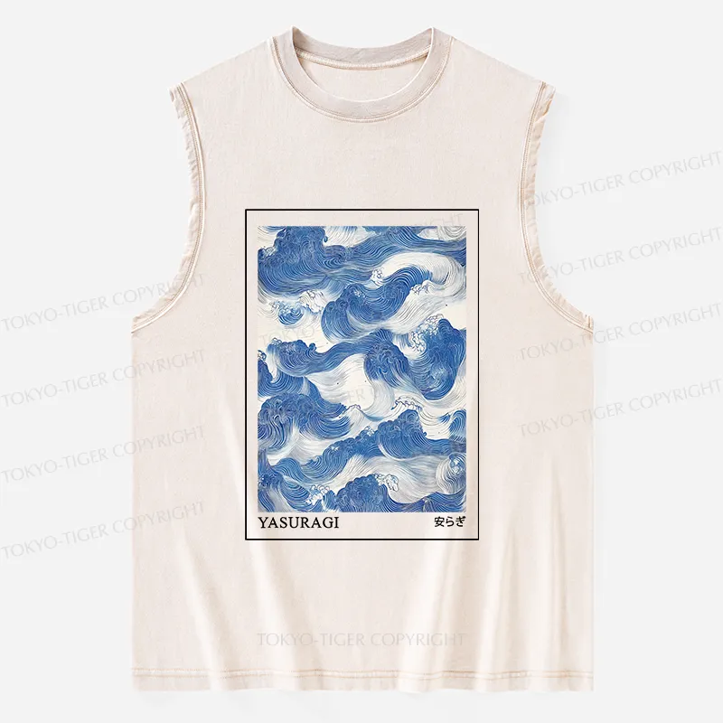 Tokyo-Tiger Japanese Retro Art Wave Washed Tank Sale