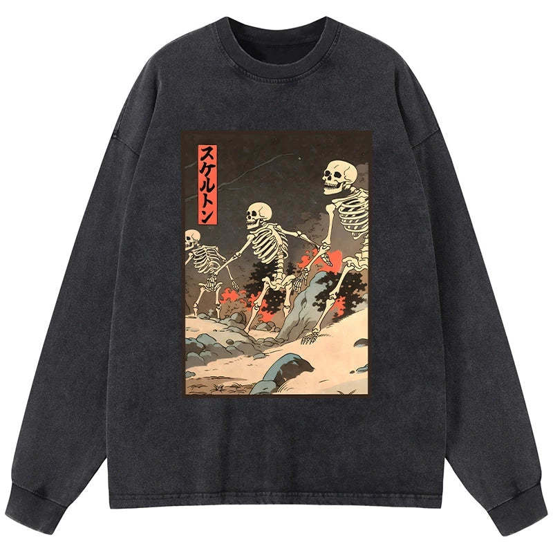 Tokyo-Tiger Japanese Rising Skeletons Washed Long Sleeve T-Shirt