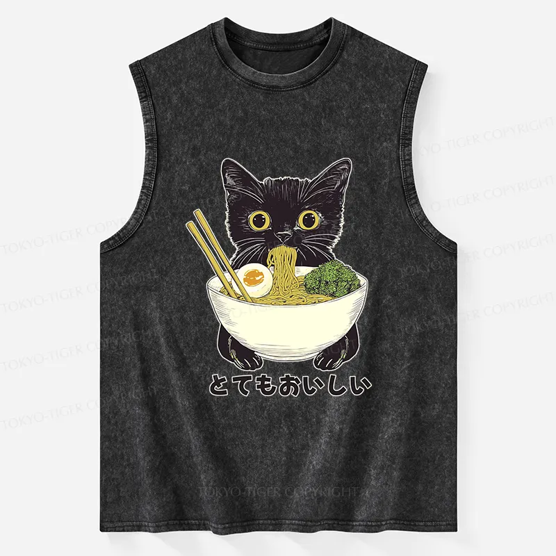 Tokyo-Tiger Ramen Lover Cute Cat Washed Tank