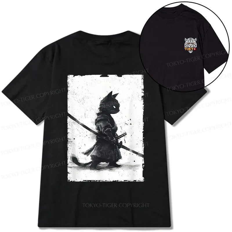 Tokyo-Tiger Retro Cat Samurai Japanese Front Back Classic T-Shirt