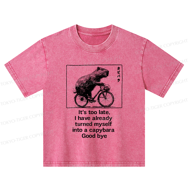 Tokyo-Tiger Funny Capybara Riding A Bicycle Kids Washed T-Shirt