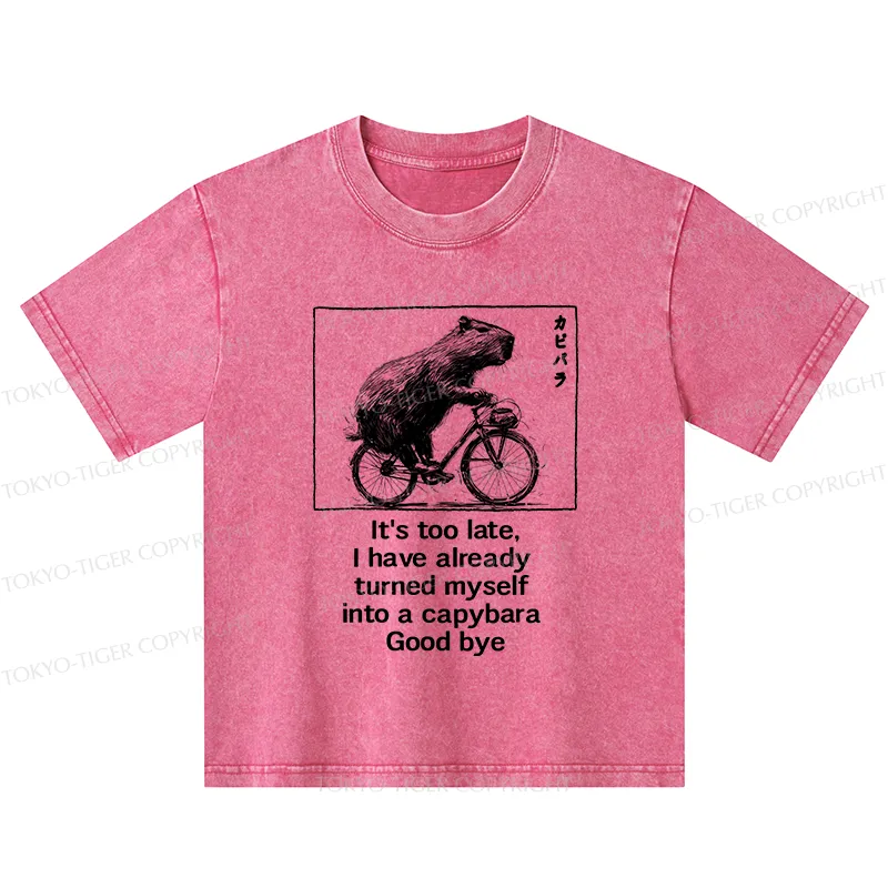 Tokyo-Tiger Funny Capybara Riding A Bicycle Kids Washed T-Shirt