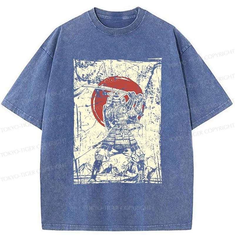 Tokyo-Tiger Japanese Samurai Retro Washed T-Shirt
