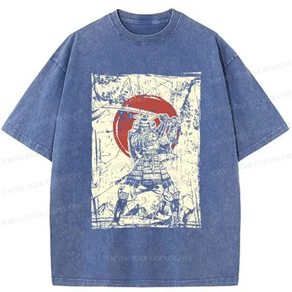 Tokyo-Tiger Japanese Samurai Retro Washed T-Shirt