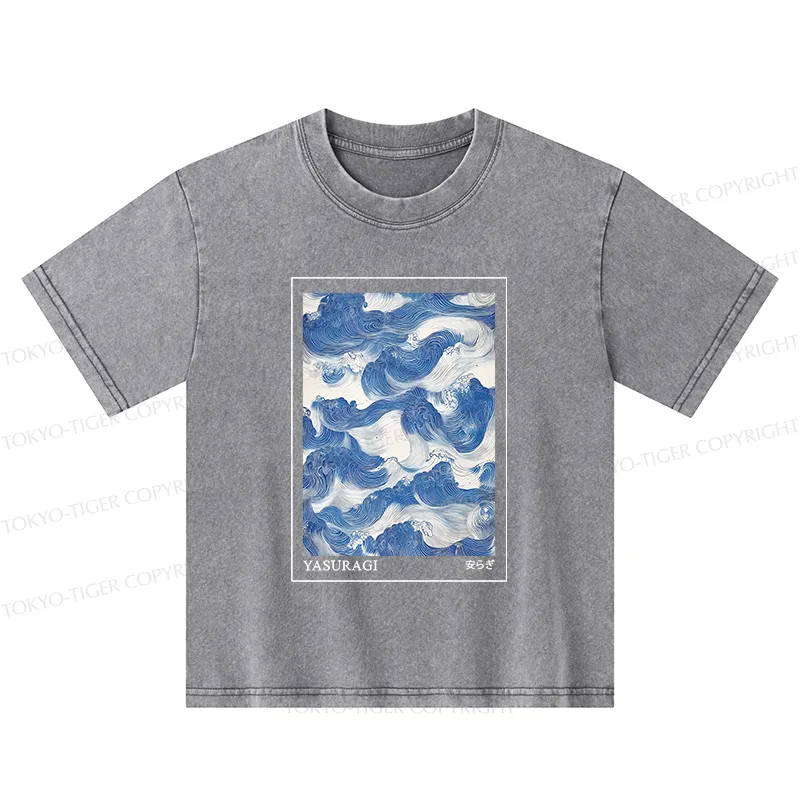 Tokyo-Tiger Japanese Retro Art Wave Kids Washed T-Shirt