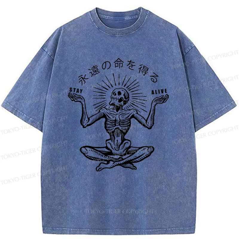 Tokyo-Tiger Stay Alive Skeleton Washed T-Shirt