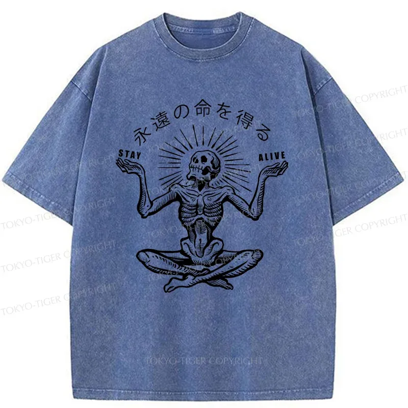 Tokyo-Tiger Stay Alive Skeleton Washed T-Shirt