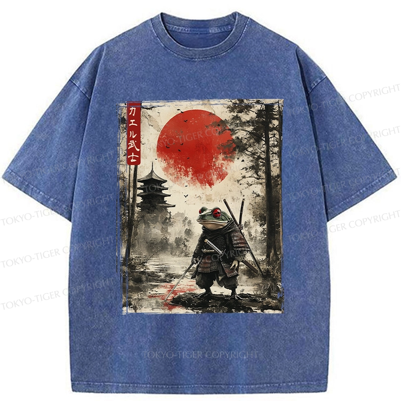 Tokyo-Tiger Retro Frog Samurai Japan Washed T-Shirt
