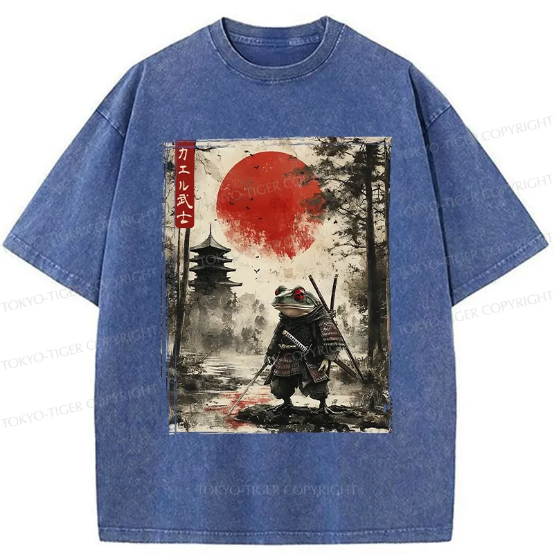 Tokyo-Tiger Retro Frog Samurai Japan Washed T-Shirt