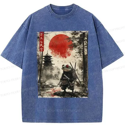 Tokyo-Tiger Retro Frog Samurai Japan Washed T-Shirt
