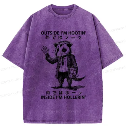 Tokyo-Tiger Funny Hootin' And Hollerin' Possum Washed T-Shirt