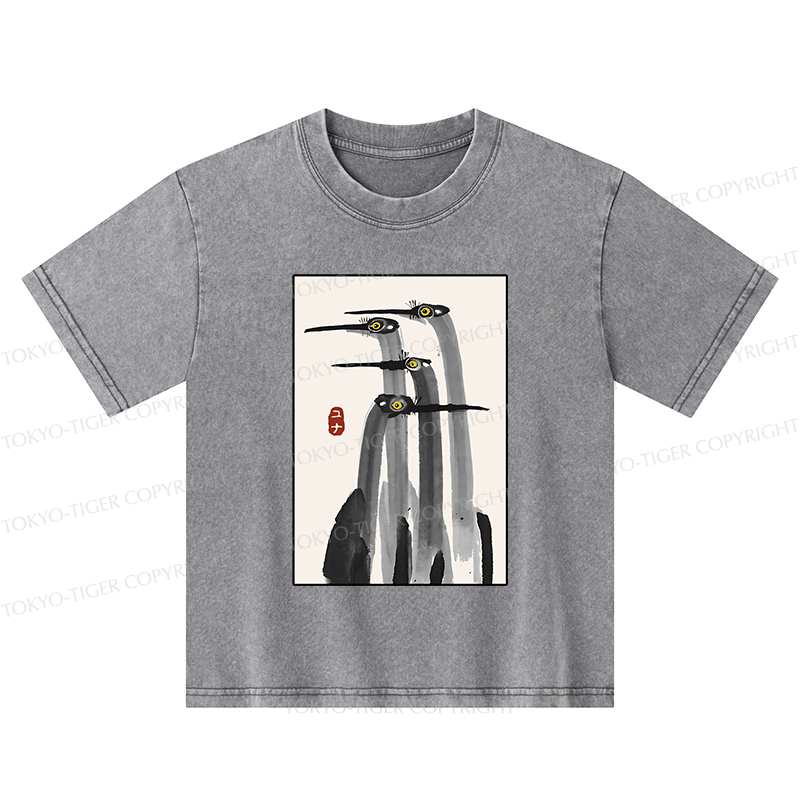 Tokyo-Tiger Japanese Crane Poster Kids Washed T-Shirt