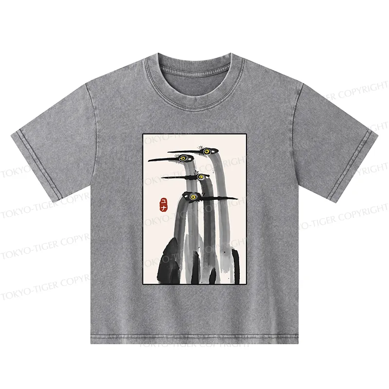 Tokyo-Tiger Japanese Crane Poster Kids Washed T-Shirt