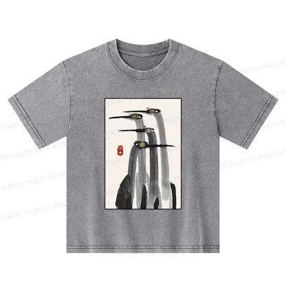 Tokyo-Tiger Japanese Crane Poster Kids Washed T-Shirt