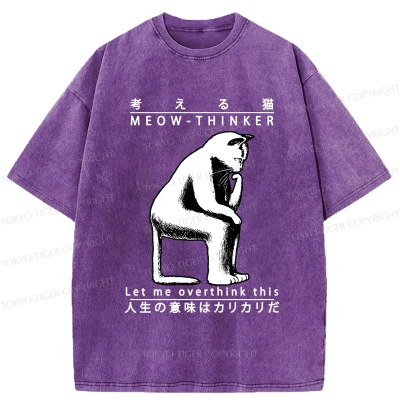 Tokyo-Tiger Funny Cat Thinker Washed T-Shirt