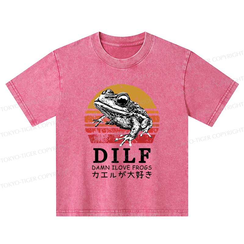Tokyo-Tiger Funny Frog Lover Kids Washed T-Shirt