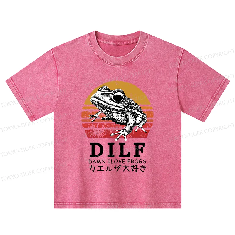 Tokyo-Tiger Funny Frog Lover Kids Washed T-Shirt