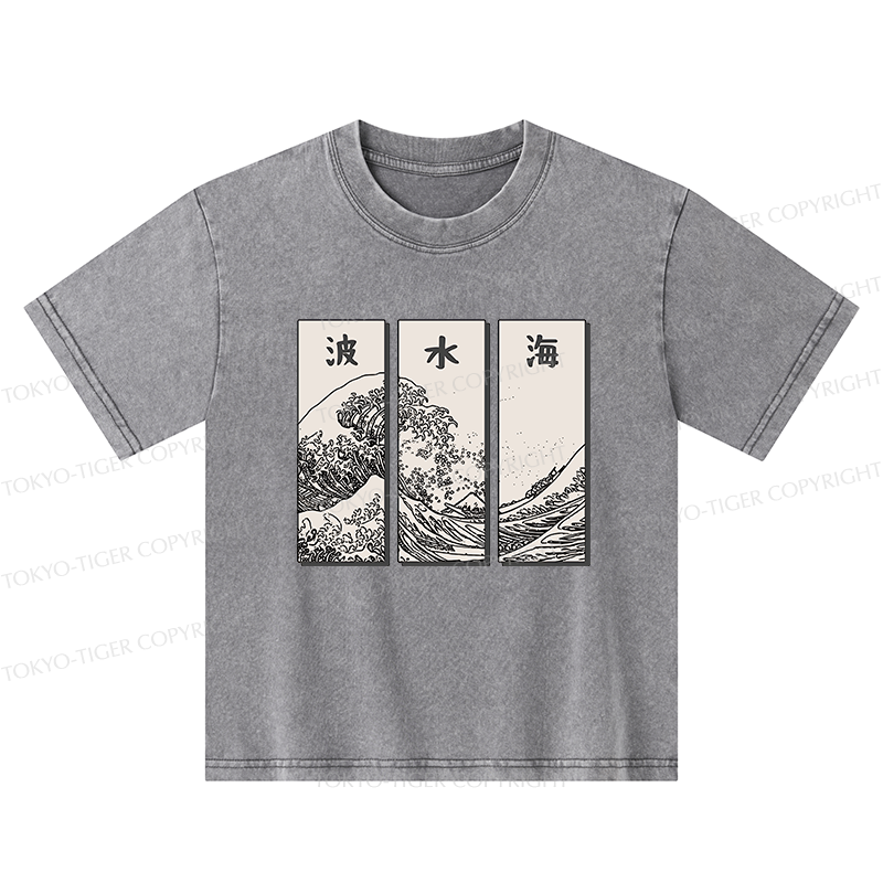 Tokyo-Tiger Japanese Art Wave Kids Washed T-Shirt