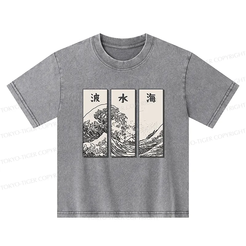 Tokyo-Tiger Japanese Art Wave Kids Washed T-Shirt