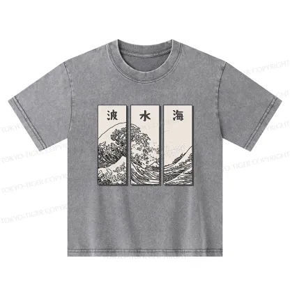 Tokyo-Tiger Japanese Art Wave Kids Washed T-Shirt