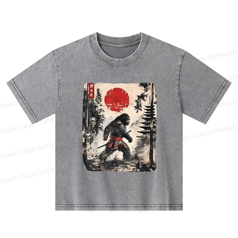 Tokyo-Tiger Japanese Samurai Bigfoot Kids Washed T-Shirt