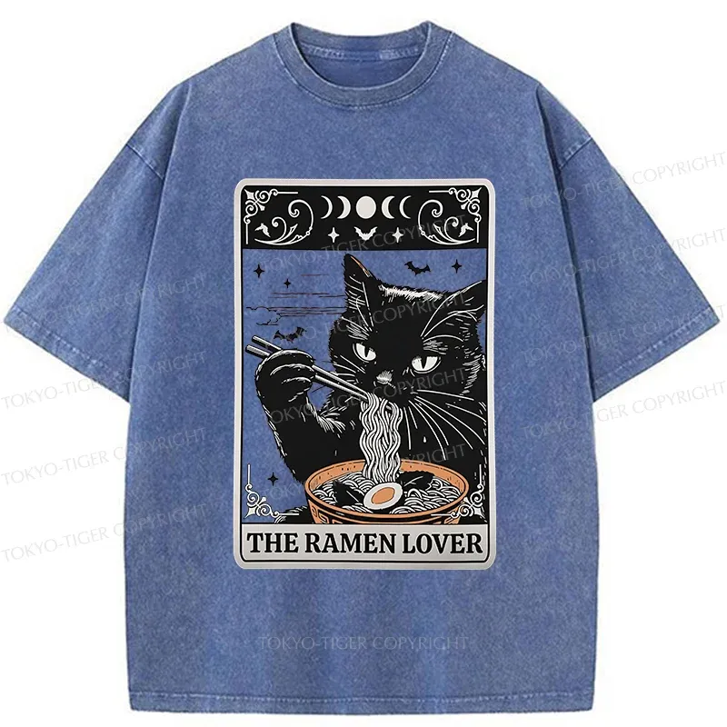 Tokyo-Tiger Cat Loves Ramen Washed T-Shirt