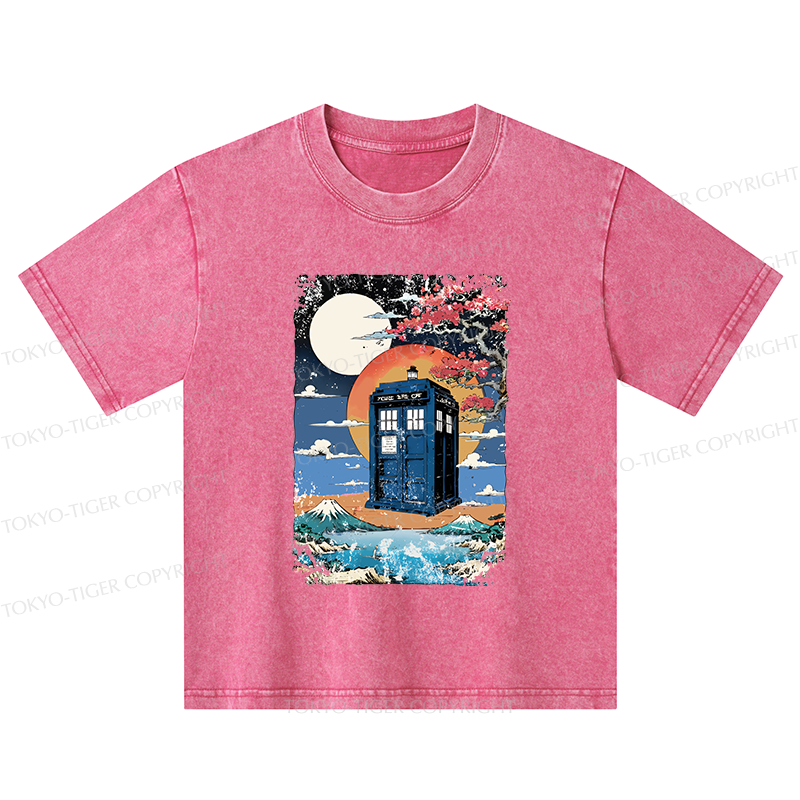 Tokyo-Tiger Tardis Under The Moonlight Kids Washed T-Shirt