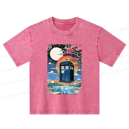 Tokyo-Tiger Tardis Under The Moonlight Kids Washed T-Shirt