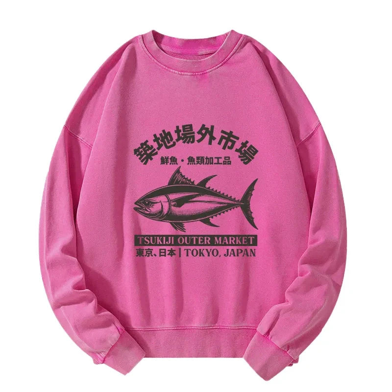 Tokyo-Tiger Tokyo Japan Tsukiji Fish Market Washed Sweatshirt