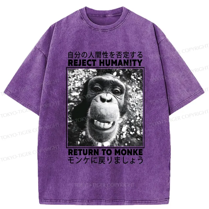 Tokyo-Tiger Funny Back To Monkey Washed T-Shirt