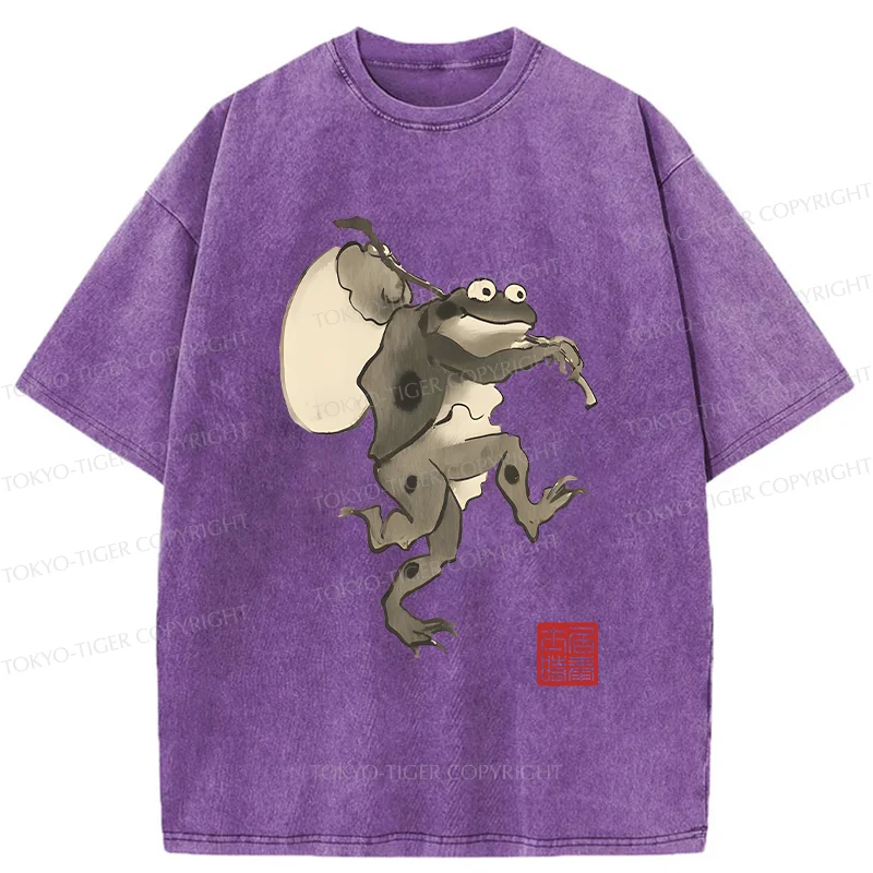 Tokyo-Tiger Funny Retro Frog Washed T-Shirt
