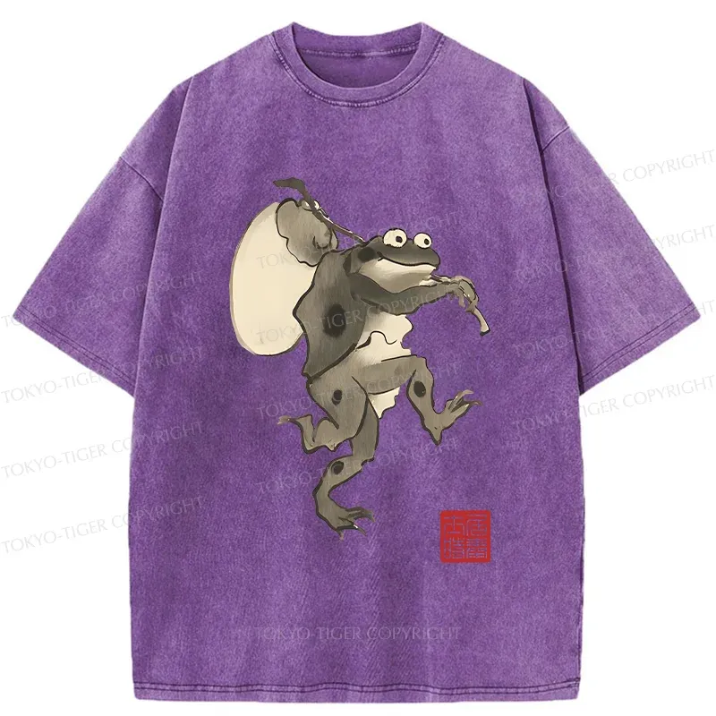 Tokyo-Tiger Funny Retro Frog Washed T-Shirt