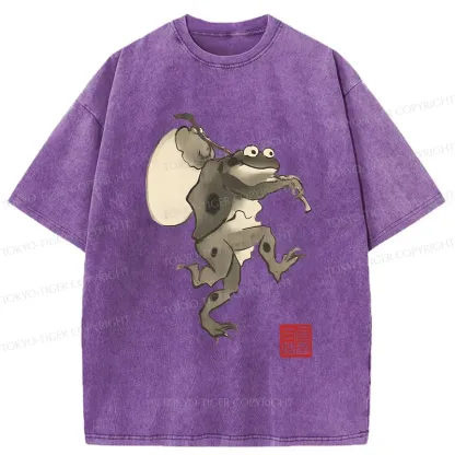 Tokyo-Tiger Funny Retro Frog Washed T-Shirt