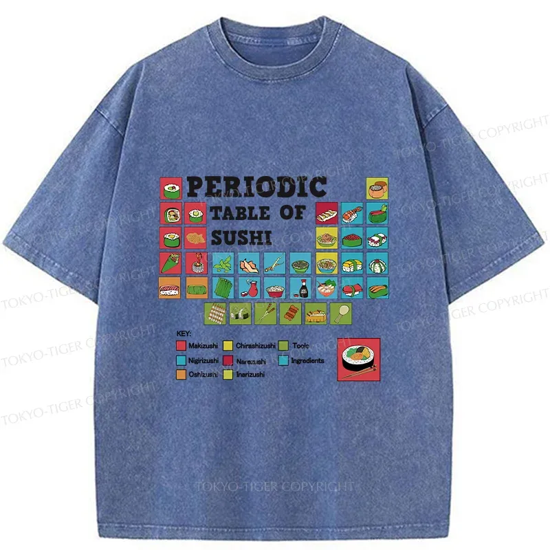 Tokyo-Tiger Japanese Food Periodic Table Washed T-Shirt