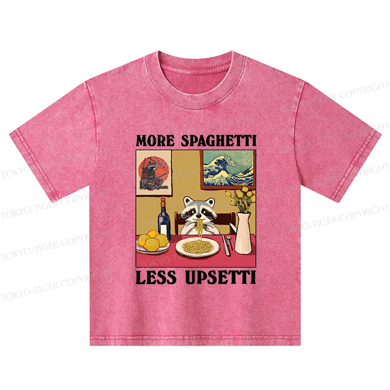 Tokyo-Tiger More Spaghetti Less Upsetti Japanese Kids Washed T-Shirt