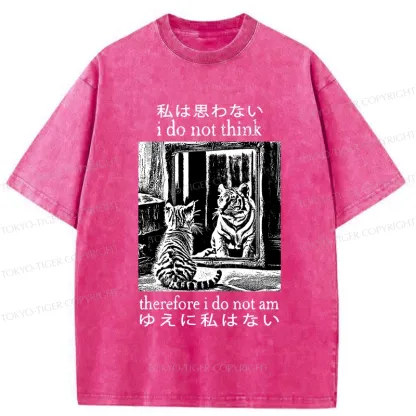 Tokyo-Tiger Thinking Cat Japanese Washed T-Shirt