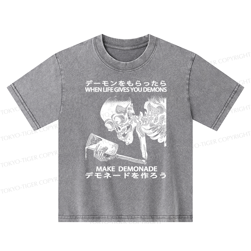 Tokyo-Tiger Make Demonade Funny Kids Washed T-Shirt