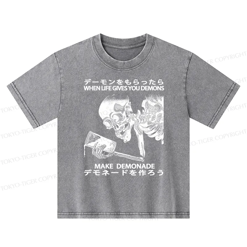 Tokyo-Tiger Make Demonade Funny Kids Washed T-Shirt