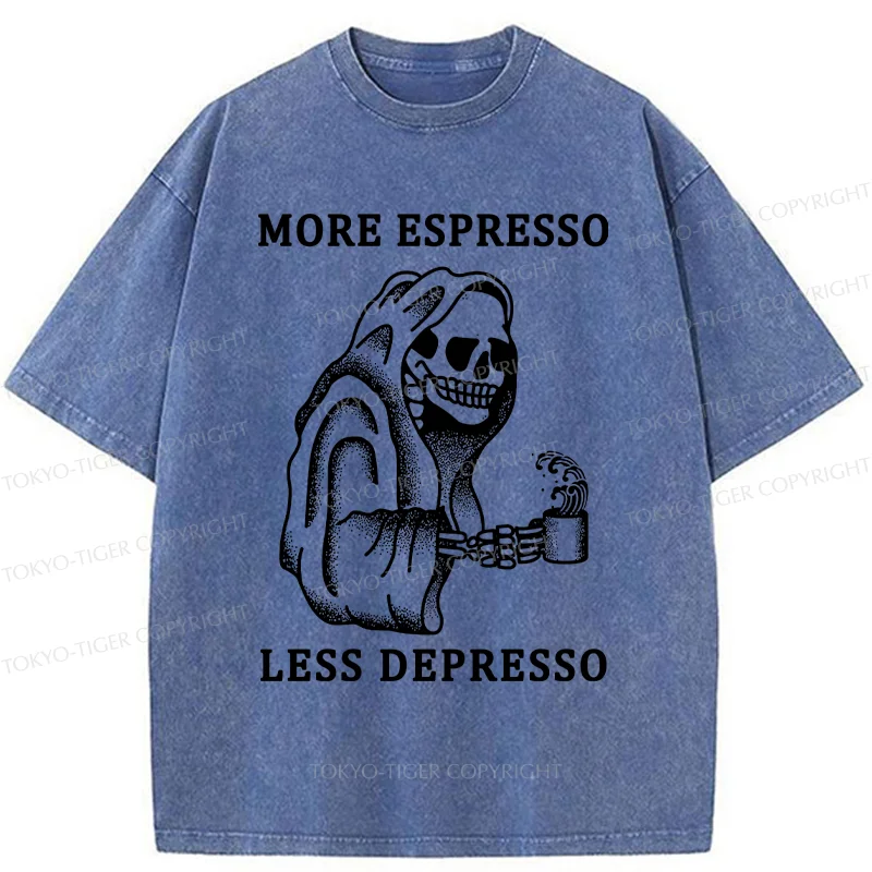 Tokyo-Tiger Funny Skull And Coffee Washed T-Shirt