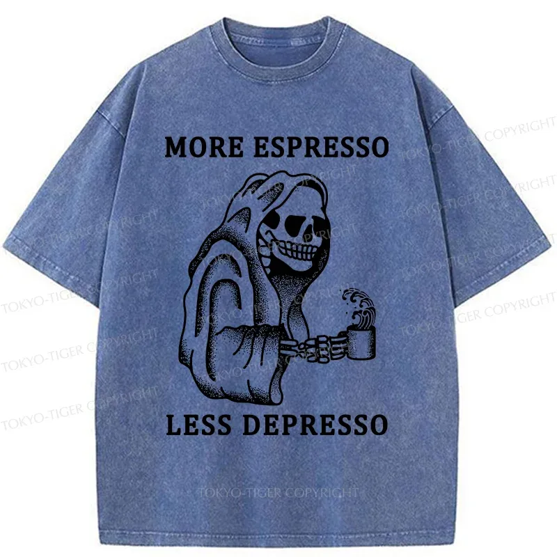 Tokyo-Tiger Funny Skull And Coffee Washed T-Shirt