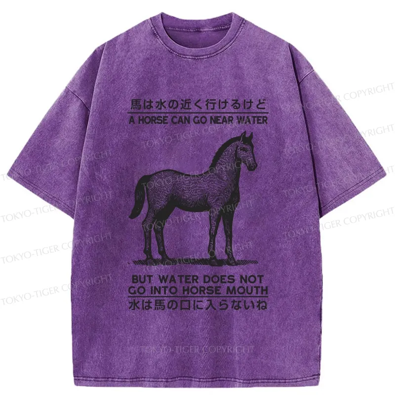 Tokyo-Tiger Funny Horse And Water Saying Washed T-Shirt