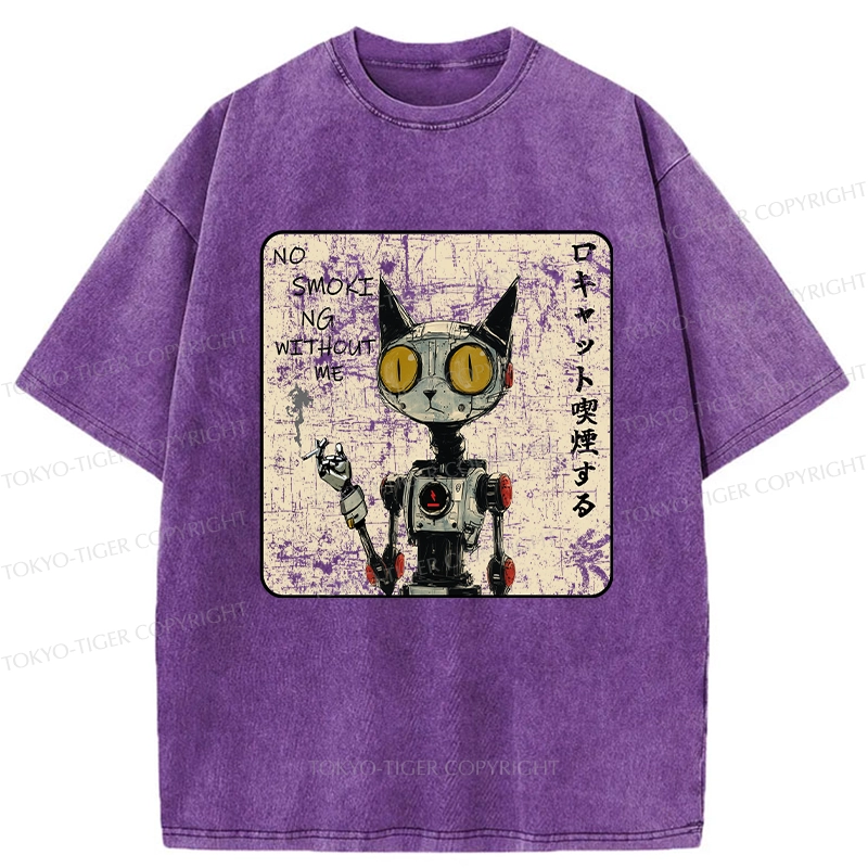 Tokyo-Tiger Smoking Robot Cat Washed T-Shirt