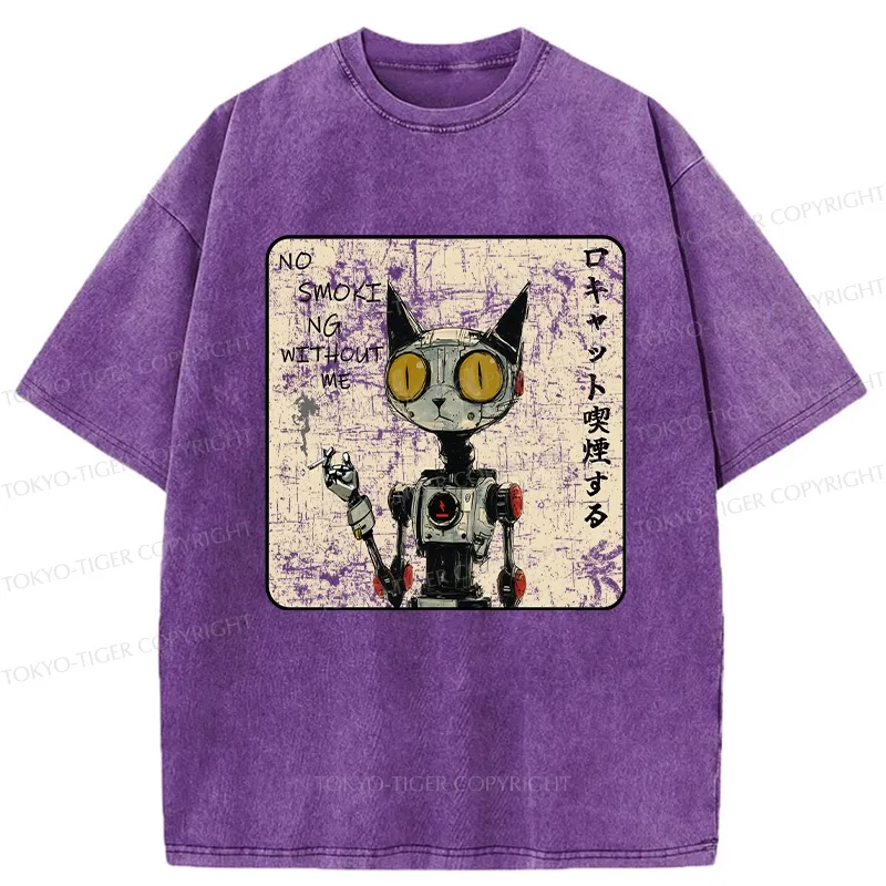 Tokyo-Tiger Smoking Robot Cat Washed T-Shirt