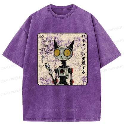 Tokyo-Tiger Smoking Robot Cat Washed T-Shirt