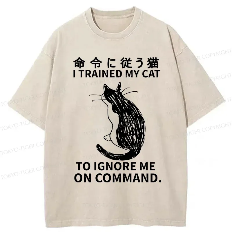 Tokyo-Tiger Cat Obeying Orders Washed T-Shirt